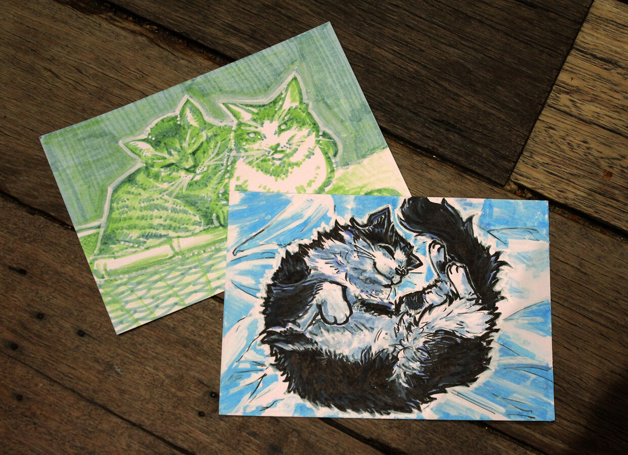 Max & Jimmy (green) and Fluffy (blue)
